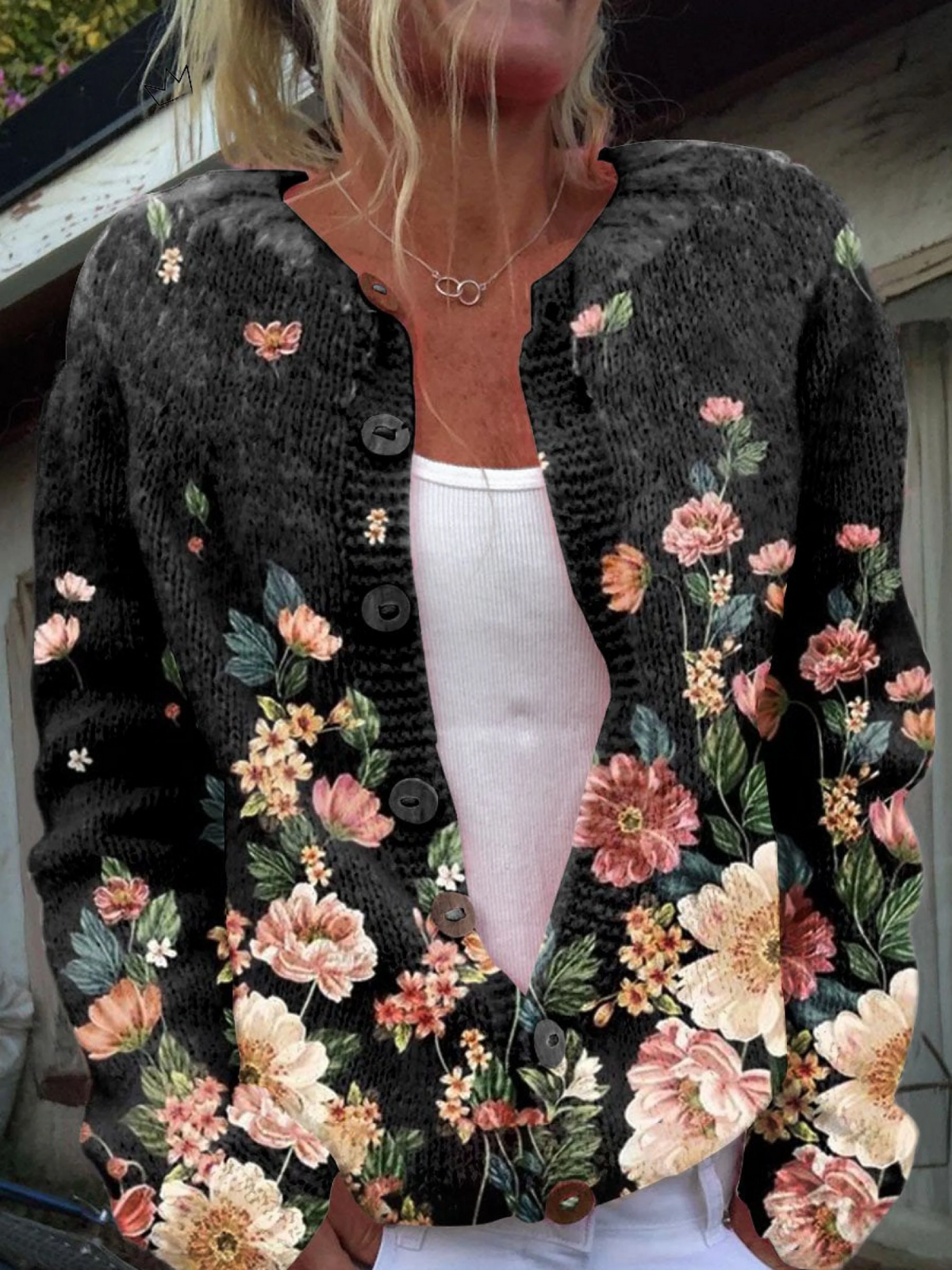 Marie | Floral Print Buttoned Cardigan Sweater