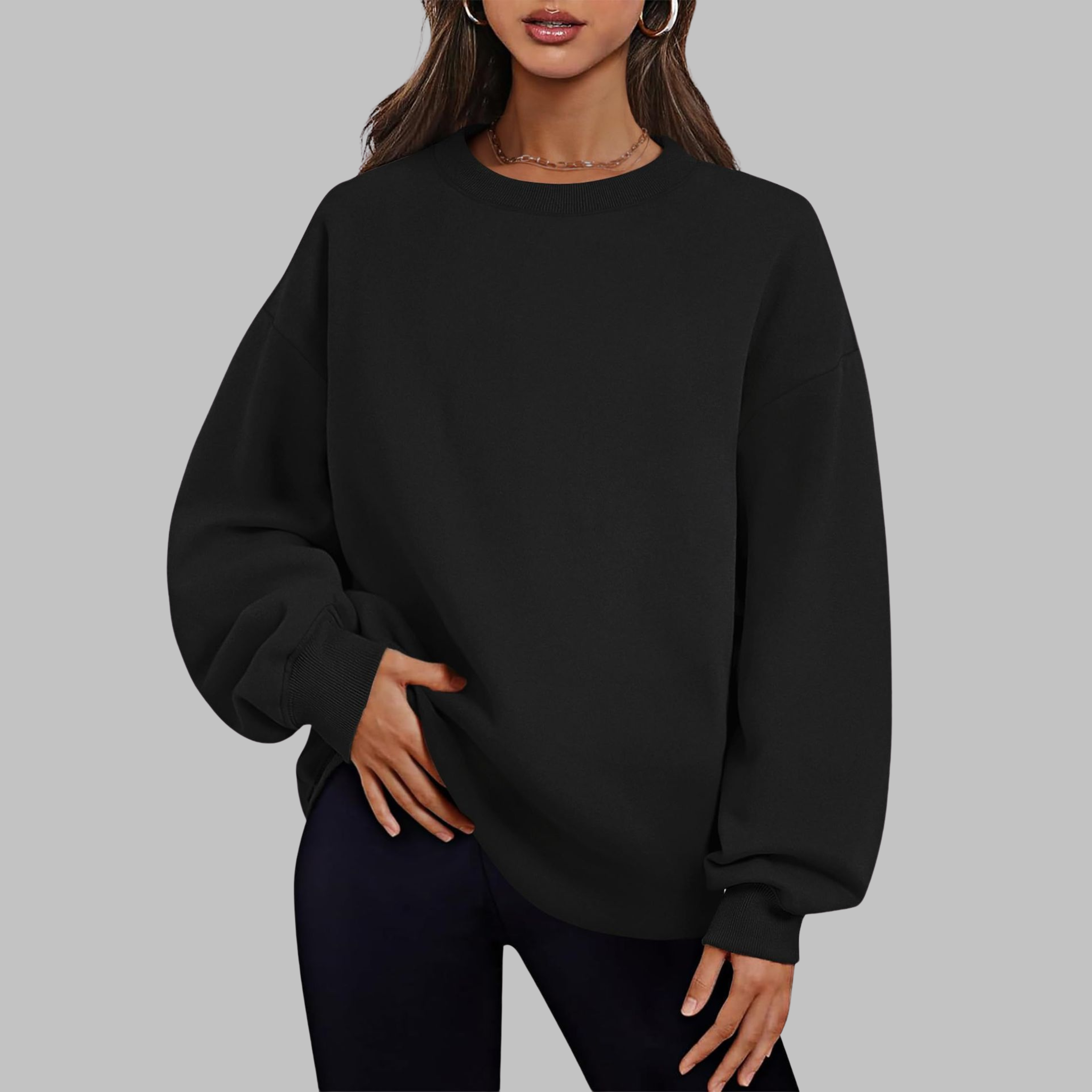 Medgi | Casual Oversized Crewneck Long Sleeve Sweater