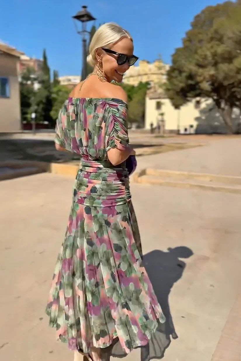 Catarina | Elegant V-neck Fantasy Painted Floral Print Party Maxi Dress