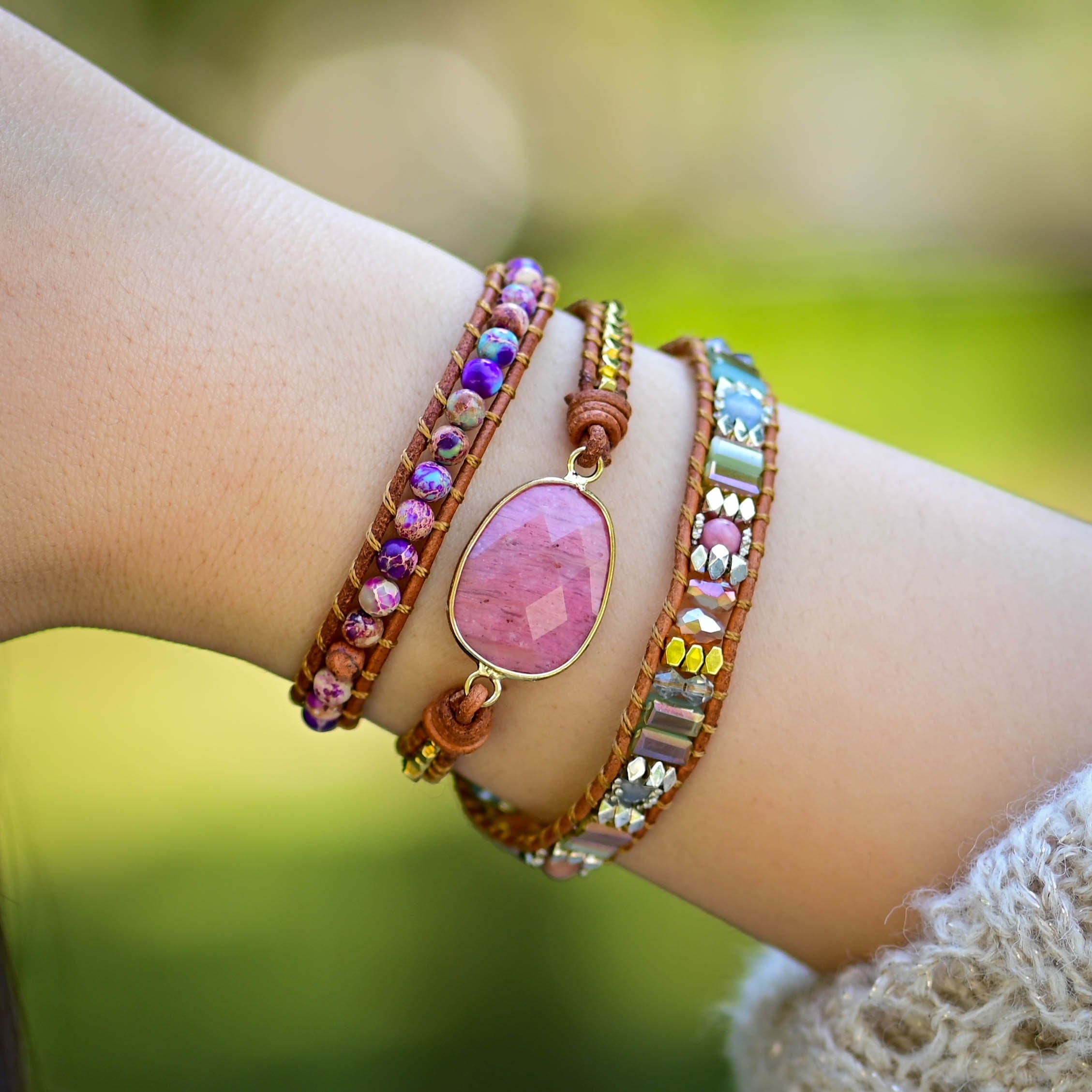 Grasya | Natural Rhodonite & Jasper Wrap Bracelet