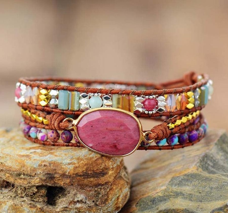 Grasya | Natural Rhodonite & Jasper Wrap Bracelet