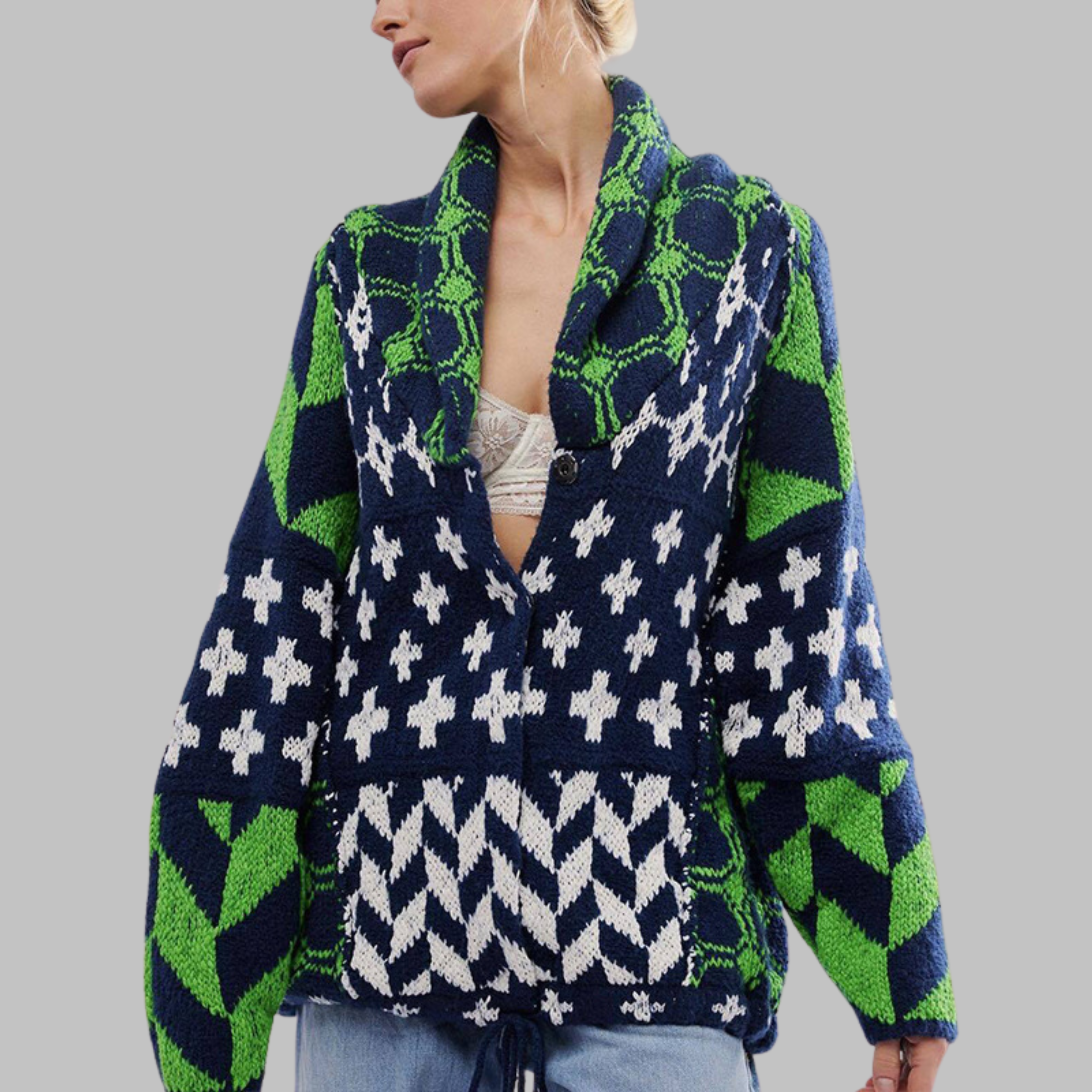 Portia | Vintage Button Down Collar Long Sleeve Oversized Cardigan