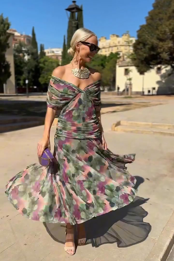 Catarina | Elegant V-neck Fantasy Painted Floral Print Party Maxi Dress