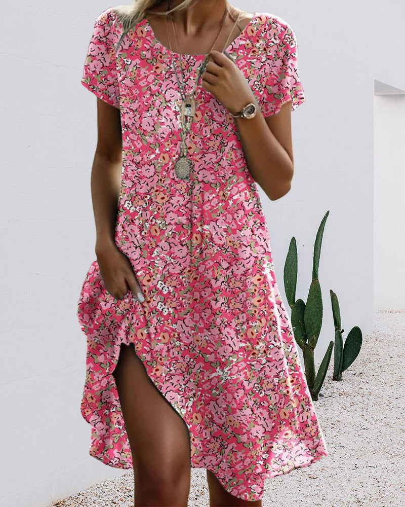 Grace | Round Neck Short Sleeve Floral Print Dress