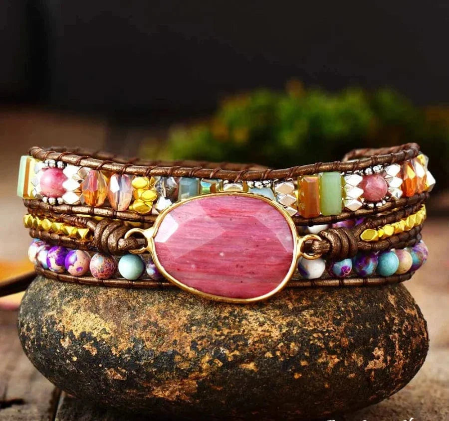 Grasya | Natural Rhodonite & Jasper Wrap Bracelet