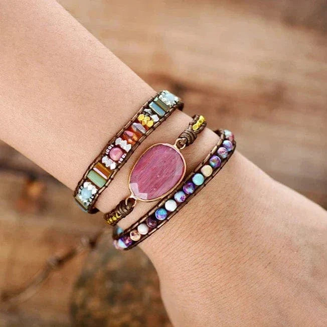 Grasya | Natural Rhodonite & Jasper Wrap Bracelet