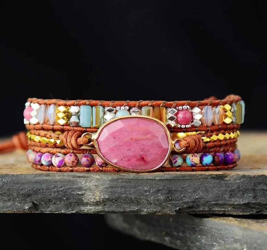 Grasya | Natural Rhodonite & Jasper Wrap Bracelet