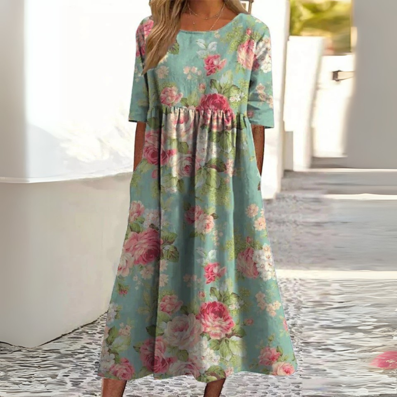 Mandy | Floral Midi Dress with Effortless Tummy Coverage