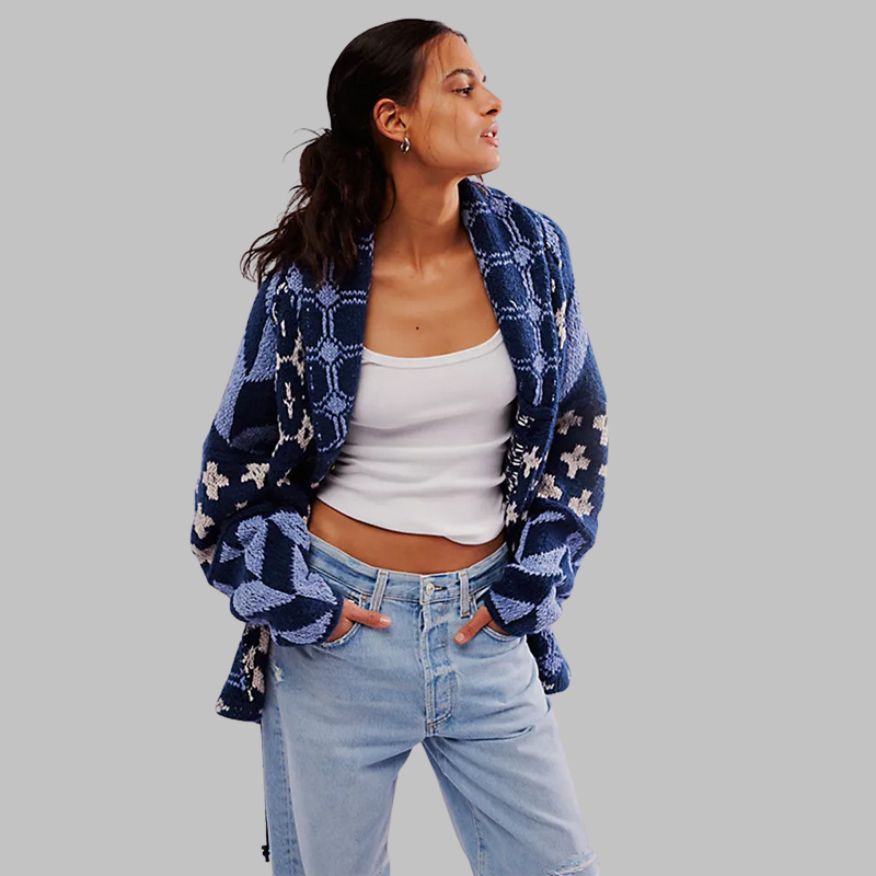 Portia | Vintage Button Down Collar Long Sleeve Oversized Cardigan