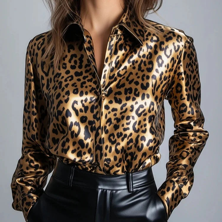 Elvina | Satin Leopard Top